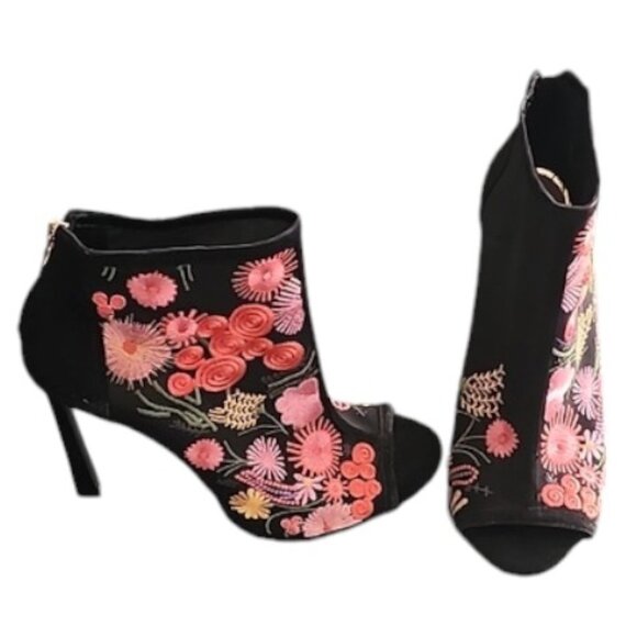 JESSICA SIMPSON Pascal Peeptoe Booties 8 Boots Boho Embroidered Stiletto Heels - Picture 14 of 15